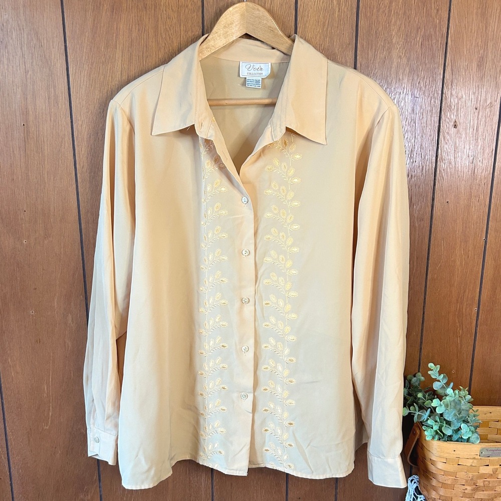 Vintage Voir Collection Womens 24W Yellow Embroidered Top Boho‎ Indie Whimsy